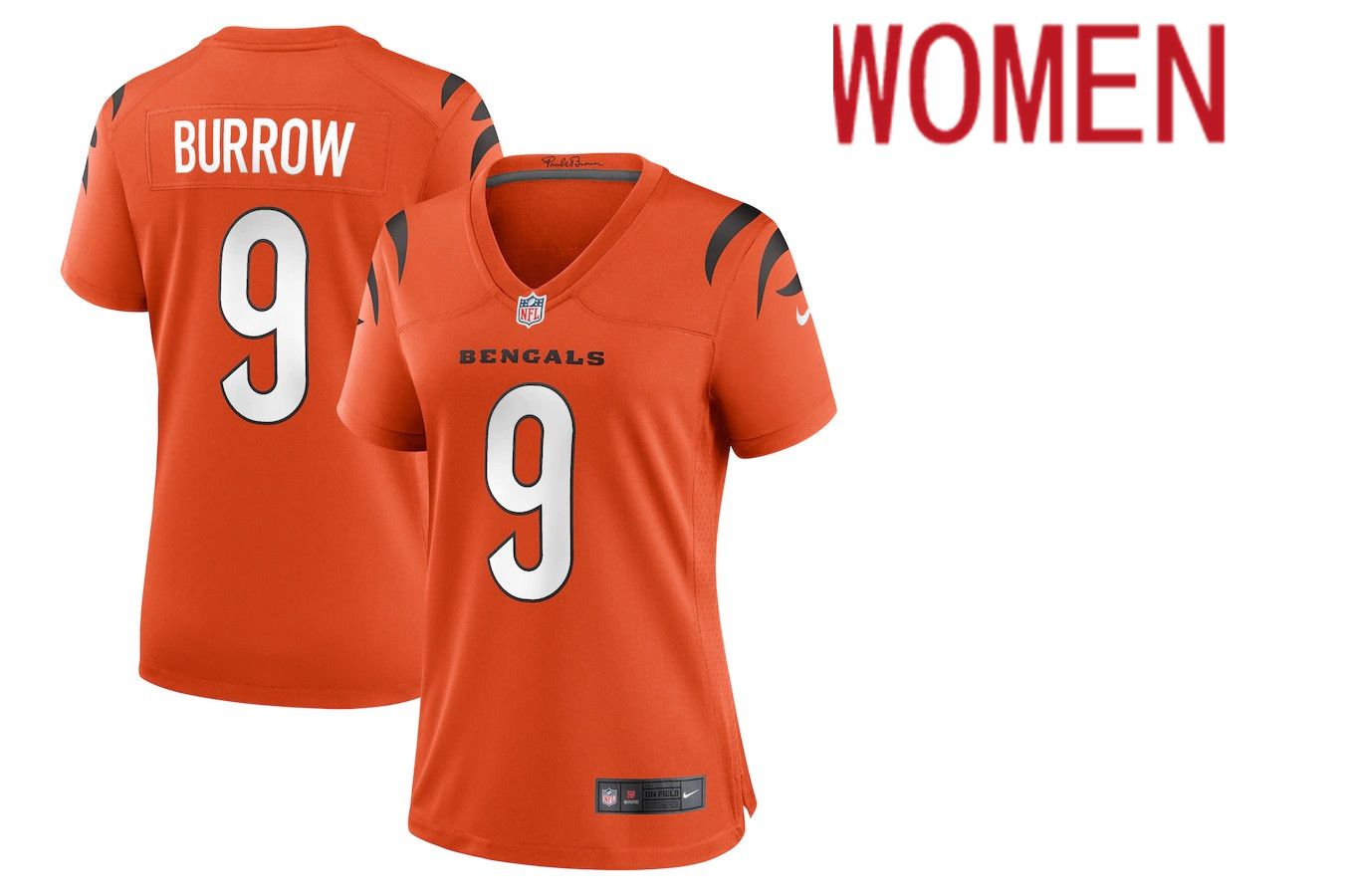 Women Cincinnati Bengals 9 Joe Burrow Nike Orange Alternate Game NFL Jersey